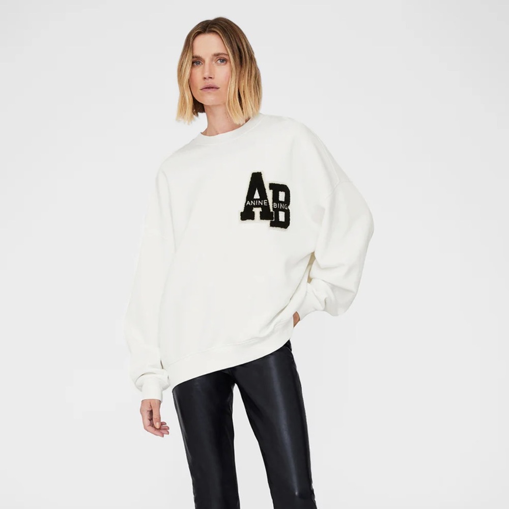 Anine Bing white letterman sweatshirt
